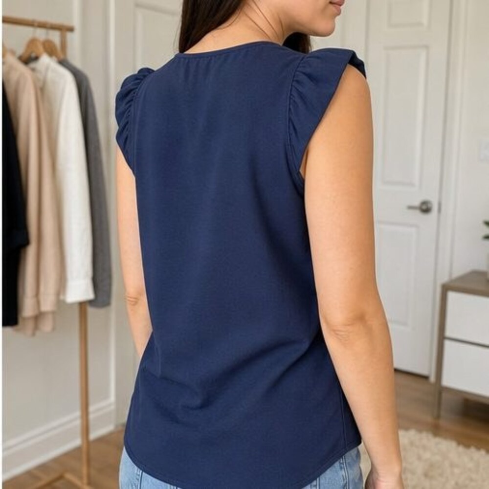 Navy Ruffle Blouse - Picture 3 of 6